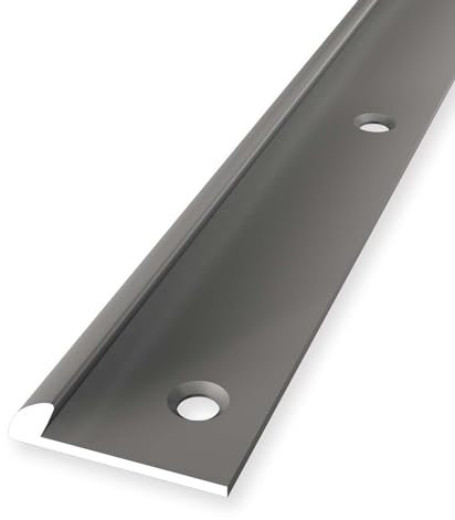 Listón de bordes, 4 x 18 x 2500 mm, perfil de acabado, aluminio anodizado, liso, avellanado, perforado, acero inoxidable