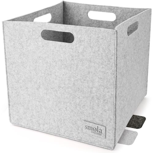 smøla Filz Aufbewahrungsbox, 33x33x33cm Organizer Faltbar I Aufbewahrungskorb, Aufbewahrungsbehälter ohne Deckel I Aufbewahrung Spielzeug, Kleidung, Wäschekorb, Edelgrau