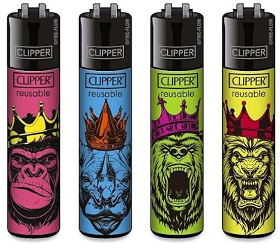 Clipper® 4er Set King Safari Feuerzeuge + 1 Sticker High Zombie