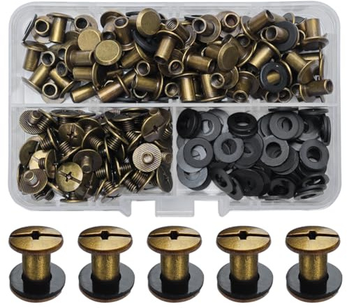 SHSMPXOY 80 uppsättningar Chicago bokskruvar rostfritt stål M5 x 8 mm Chicago-skruvar bokbindningsskruvar skruvnitar för läder, väskor, böcker, halsband, ryggsäckar, hundkoppel (brons)