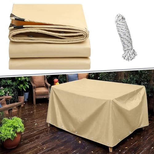 Sandkasten Abdeckplane 2.6 x 2.8 m mit Ösen 500 G/M² PVC Wasserdicht & Reißfest Abdeckfolie, Gartenfolie, Siloplane für LKW, Pool, Holz Gartenmöbel, Beige