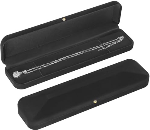 KUKUVR 2 Pieces Velvet Necklace Bracelet Gift Box, Jewelry Long Chain Holder Display Storage case for Women men (Black)
