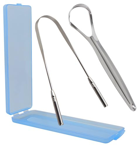 2PCs Medical Grade Tongue Scraper by Vastmed | Stainless Steel Tongue Cleaner, Metal Tongue Scraper with Travel Bag | Tongue Scrubber for Bad Breath, Boost Oral Hygiene