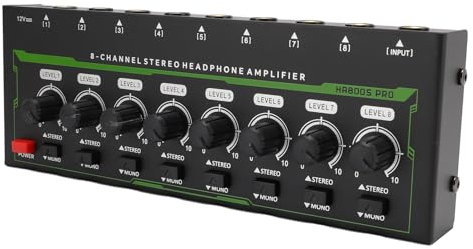 Luocute Prises D'Amplificateur de Casque 8 Canaux, Répartiteur de Casque Compact, Amplificateur de Casque Stéréo pour Studio, Maison, KTV, Lecteur d'oreille, Prise en Charge du
