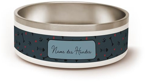 PICANOVA Personalisierter Hundenapf mit Namen - 1,2 l Edelstahl-Futternapf, Wasserschale, rutschfest, Geschenk für Haustierbesitzer - Fish & Bones Design