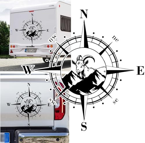 Rakelfix Autocollant boussole nix - Taille et couleur au choix - Pour remorque, camping-car, caravane - Autocollant de voiture - Boussole rose des vents