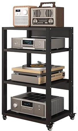 HiFi-Racks und -Ständer, Audio-Regal, Schrank mit Rollen, strapazierfähig, 4 Etagen, AV-Regal, Turm für Unterhaltung, Stereo-Komponenten