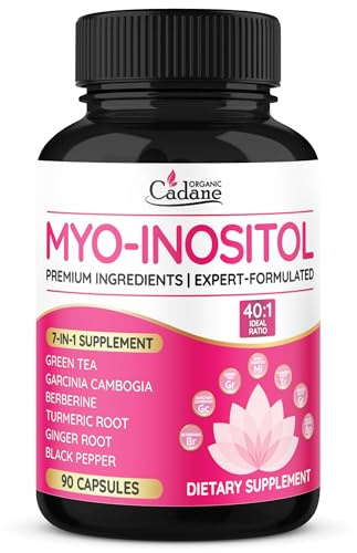 Organic Cadane Myo Inositol & Green Tea Capsules with Garcinia Cambogia, Berberine, Turmeric, Ginger, and Black Pepper | Supports Body Balance & Digestive | Vegan, Non-GMO - 90 Capsules