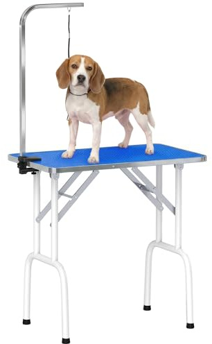 PawHut Foldable Dog Grooming Table with Height Adjustable Arm, Blue