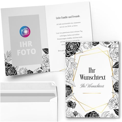 10 personalisierte Einladungskarten für Geburtstag Hochzeit Kommunion Konfirmation Jugendweihe Einladung Karten mit eigenem Text und Foto 05 Modern