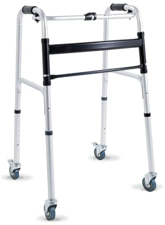 REMEDIA ONE Deambulatore per Anziani Pieghevole, 4 Ruote Piroettanti | Girello per Anziani e Disabili, Alluminio Anodizzato, 2 Ruote Bloccabili, Regolabile in Altezza, per Interni ed Esterni