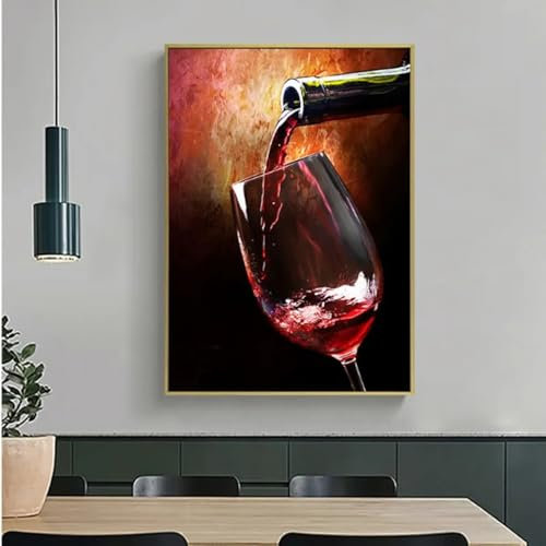 TONGYINLI Stampe su poster di dipinti ad olio astratti con calici da vino rosso, quadri moderni su tela, decorazioni murali per bar, cucina, sala da pranzo, cornice 50x70cm