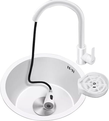 HanDpi Einfaches Küchenspülbecken für Zuhause, Gemüsewaschbecken, rundes kleines Einzelspülbecken aus Edelstahl, Wasserbar-Spüle, Mini-Handwaschbecken (28 x 28 cm)