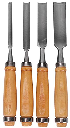 Set Scalpelli per Intaglio Legno a Semicerchio, 4 Pezzi Acciaio | Lame di Spessore , Impugnatura in Legno e Acciaio, per Intagliatori e Artisti da Laboratorio