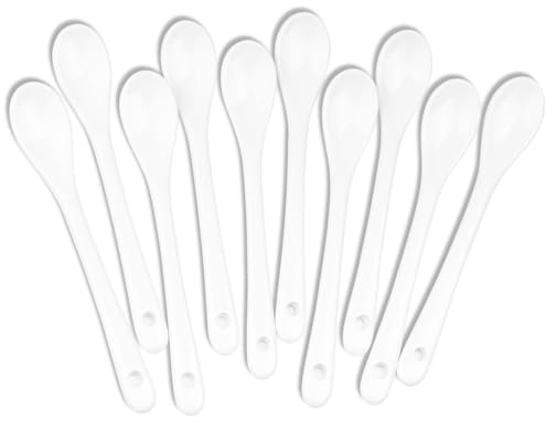 White Long Handle Porcelain Spoons Coffee, Tea, Yogurt and Ice-cream, Cutlery Fitting Ceramic Spoons 5.9 Inch Set of 10 (10, 5.9 inch)