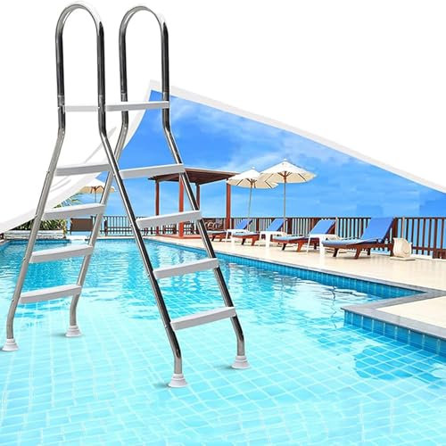 Escalera Para Piscina Elevada, De 4 Peldaños Con Peldaños Antideslizantes, Barandillas Y Barrera, De Acero Inoxidable 304, Para Piscinas Interiores Y Exteriores