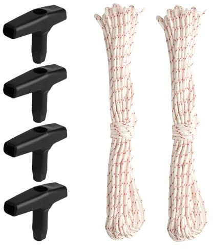 HexinYigjly 2 RollsPull Cord for Petrol Lawnmower Pull Cords, 3.5mm x 10m/32.8Ft, Lawn Mower Recoil Ropes Replacement with 4 Recoil Starter Rope Pull Cord Handles, for Chainsaw Trimmer Engine Starter