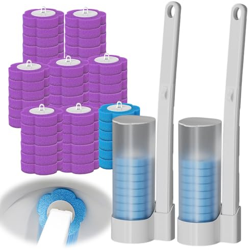 2 Pcs Disposable Toilet Brush, Toilet Wand Kit with 48 Cleaner Refills, Disposable Toilet Cleaning System, Toilet Brush Replacement Head with Handle for Toilet Bowl Cleaners, Bathroom, Sink, Floor