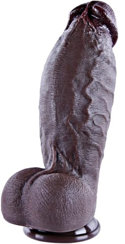 Consolador pequeño, grueso y realista de 22 cm en silicona negra con ventosa grande. Punto G realista para uso vaginal y anal. Cuerpo curvo unisex con sensación realista