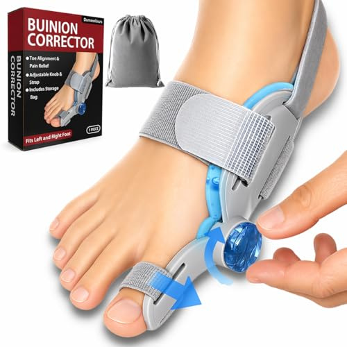 Dumevelours Bunion Corrector Big Toe Straightener,Upgrade with Adjustable Knob & Heel Strap, Day & Night Toe Alignment Support for Left & Right Foot, Includes Storage Bag