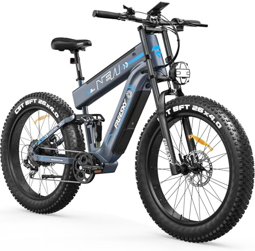FREESKY Dual Battery Electric Bike for Adults, 48V 41AH 160 Miles Long Range Dirt E Bike, 26 Fat Tire Fast Mountain EBike, Full Suspension & Hydraulic Brakes UL 2849 Certified by TÜV Rack