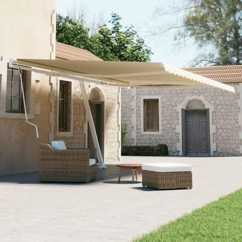 QJBSAVVA Standmarkise 600x300 cm Freistehende Markise mit Kurbel Einziehbar Creme Weiß Robuster Aluminiumrahmen UV und Wasserbeständig für Terrasse Balkon Garten