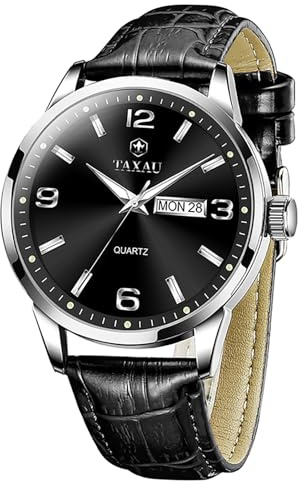 Taxau Herren Armbanduhr Leder Herrenuhr Lederarmband Uhren Herren Großes Zifferblatt Tag Datum Herrenarmbanduhr Wasserdicht Uhr Lässig Business Uhr für Herren