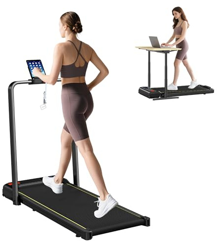 SPORTNOW Tapis Roulant Pieghevole 2 in 1 con Inclinazione, Tapis Roulant Elettrico 2HP Portatile con Display LED, Velocità 1-10 km/h, Ruote, Impugnatura, Telecomando, Supporto Telefono, Nero