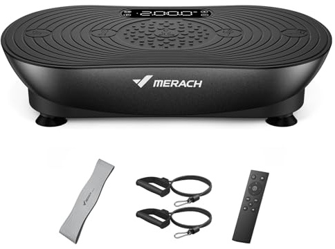 MERACH Plataforma Vibratoria para Entrenamiento Y Modelado, con 99 Niveles De Velocidad, Altavoz Bluetooth Integrado, Pantalla Táctil Led Y Cordones Elásticos (Negro)