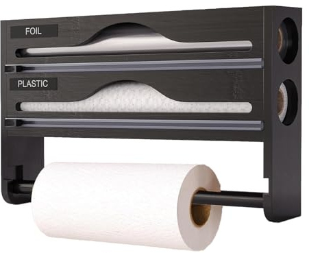 Arroopu Organizador De Aluminio con Cuchilla | Organizador De Papel De Aluminio con Portarrollos Y Cortador - De Cocina De Pared para Papel Albal Y