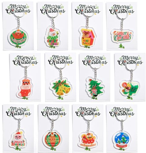 Toyssa 24 Stück Schlüsselanhänger Set mit Exquisite Rückenkarten, Süß Lustig Acryl Schlüsselanhänger, Mitgebsel Kindergeburtstag Gastgeschenke, Geschenk für Mädchen Jungen Erwachsener (Weihnachten)