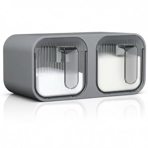 Astralong Condimento Box Spezie 300ml con Cucchiaio, Scatola Spezie Montata a Parete, Portaspezie Ermetico, Barattoli Sale Zucchero Caffè Trasparenti per Cucina (2 Scomparti)