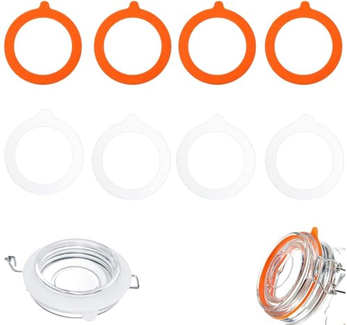 Silikon Glasdichtungen Ersatz,8 Stück Silikon Dichtungen 95x70mm Ersatz Dichtringe für Einmachgläser - Auslaufsicher, Lebensmittelecht & Spülmaschinenfest