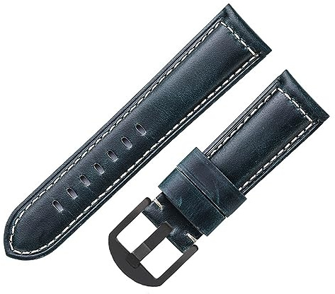 Run Ken Klocktillbehör Läderarmband 20mm 22mm 24mm Oljevaxat Läderarmband Kompatibelt med Herrarmband(Blue,24mm)