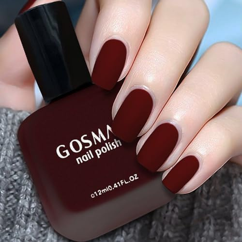 Matte Nail Polish - Dark Red Nail Varnish - Long Lasting & Quick Dry Burgundy Nail Polish - No Need Cured Chip Resistant Matt Nail Varnish for Women DIY Nail Art at Home