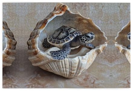 Holzpuzzle 1000 Teile WZYWHJ Kleine Schildkröte in der Muschel gedruckt für Erwachsene und Kinder, perfekt für Familienspaß, Stressabbau