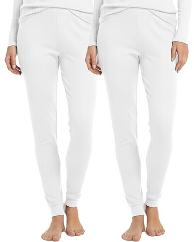 BestSale247 Lot de 2 caleçons thermiques longs pour femme et fille - Sous-vêtements de ski - Sous-vêtements thermiques - Leggings chauds pour l'hiver, 2 x blanc, L