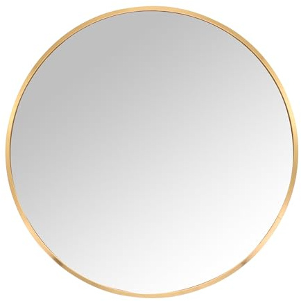 Relaxdays rund spegel, Ø 60 cm, med ram, väggspegel för hall, badrum, vardagsrum, hallspegel för upphängning, guld