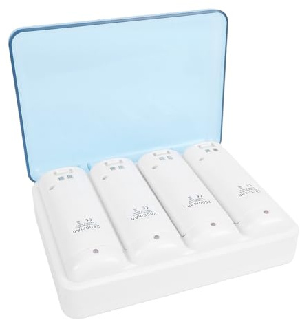 Jiawu 4 in 1 Wiis Remote Charger, Charging Station with 4 Pack 2800mAh Rechargeable Batteries, USB Cable for Wiis Remote Controller, Not Include Controllers (White)