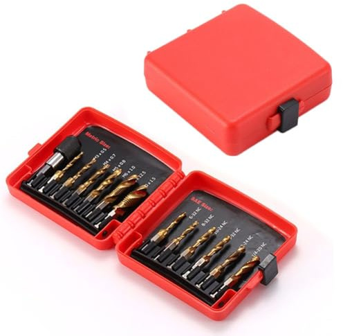 EasyByMall Juego de 13 brocas SAE y métricas con vástago hexagonal, adaptador de cambio rápido, acero de alta velocidad 3 en 1, kit de avellanado para metal, aluminio y plástico