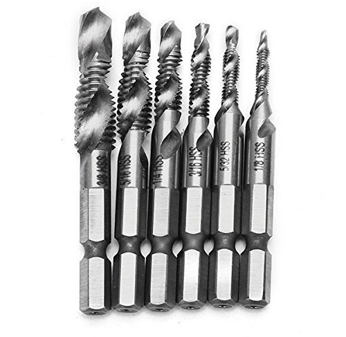 EsportsMJJ 6X 1/8-3/8 Inch Bsw Gewinde HSS Kombinations Bohrer Tap Bit Set 1/4 Zoll Hex Schaft Entgraten Senke Bits