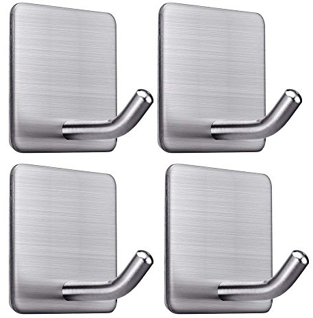 Heavy Duty Adhesive Towel Hooks Stick on Towel Hanger Wall Holder Waterproof Stainless Steel Sticky Hooks for Hanging Bathroom Kitchen Home-4 Packs