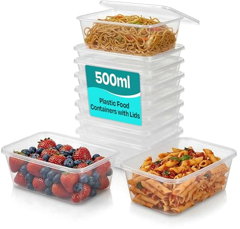 We Can Source It Ltd - 150 x 500ml Plastic Microwave & Freezer Safe Food Containers with Lids - BPA-Free, Reusable, Takeaway Meal Prep Container - Catering Grade Food Storage Boxes for Home & Business