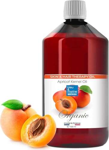 bleu & marine Bretania - Olio di Albicocca BIO 500ml | Puro e Spremuto a Freddo | Effetto Antirughe e Contorno Occhi | Aromaterapia e Massaggi | Tonificante e Nutriente Capelli, 500 ml