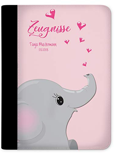 CreaDesign Customize A4 Zeugnismappe für Kinder 26,7x32,7x1 cm, Sichtbuch mit 10 Klarsichthüllen, erweiterbar auf bis zu 20 Taschen, Elefant Rosa design, Dokumentenmappe für Schüler