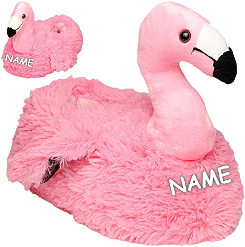 alles-meine.de GmbH Hausschuhe/Pantoffel - Flamingo - Vogel - Größe Gr. 36/37 / 38/39 / 40 EU - inkl. Name schön warm Plüschhausschuh/Kuschel/Tier - Tiere - für Kin..