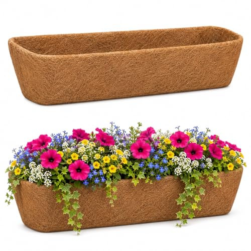HFHOME 2Pcs 121.9cm/48in Wall Trough Liner, Window Box Coco Liner, Extra Long Replacement Liners for Fence Flower Baskets & Large Wooden Planters