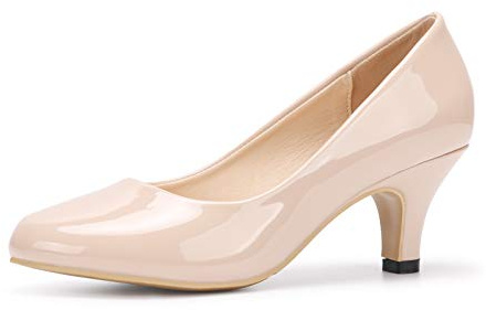 Phorecys Femme Escarpins Petit Talon Hauteur 6 cm Chaussure Taille 35-44 Talon Aiguille Confortable Sexy Escarpins Mariage Soirée Travail Beige Verni-8.5-New