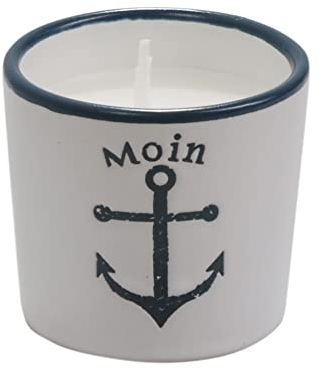 Seaside No.64 - maritimes Steingutgeschirr - Motive Anker, Steuerrad & Papierboot - Steinzeugkeramik weiß & blau - Geschirrset Küchenzubehör - Geschenkartikel (weiß, Kerze Anker)