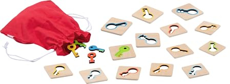 goki 56326 Memo Schlüsselsuche – Reaktionsspiel aus Holz zur Förderung von Konzentration und Schnelligkeit für Kinder ab 3 Jahren